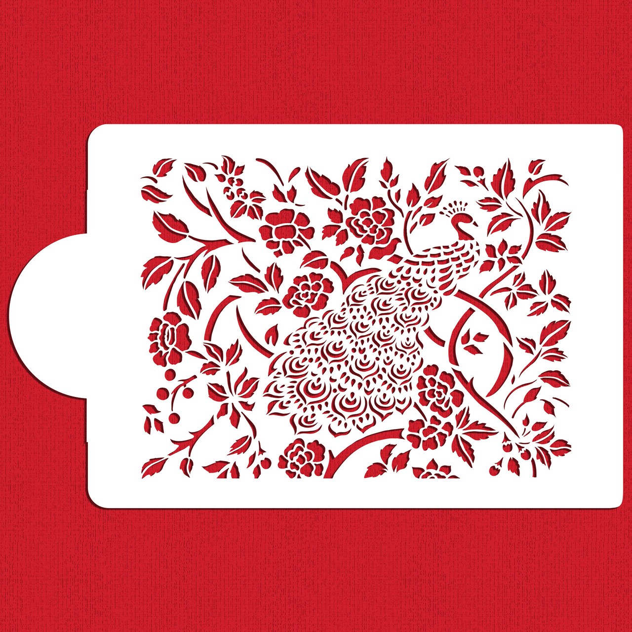 Floral Tree Peacock Cake Stencil Side | Cake Decorating Tools | Baking Stencils for Royal Icing, Airbrush, Dusting Powder | Reusable Plastic Food Grade Stencil for Cakes | Easy to Use & Clean Cake Stencil | C959 by Designer Stencils